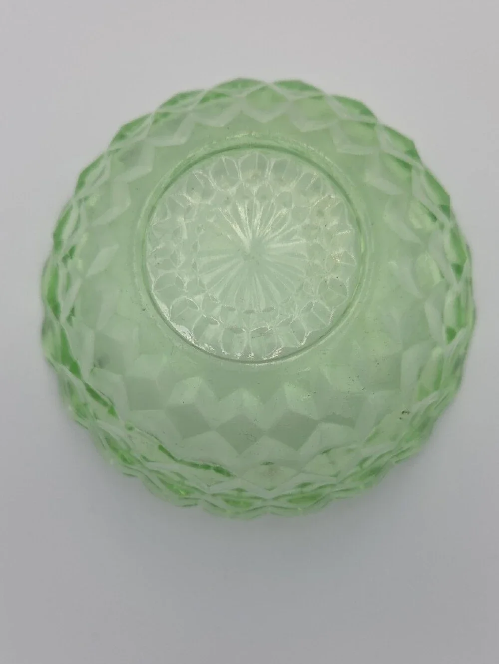 Green Pressed Glass Scalloped Bowl